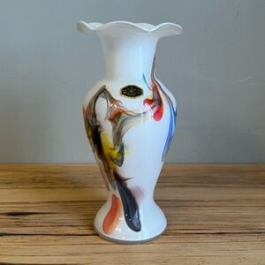 Vintage Dalian Glass Co. "Snowflake" art glass vase